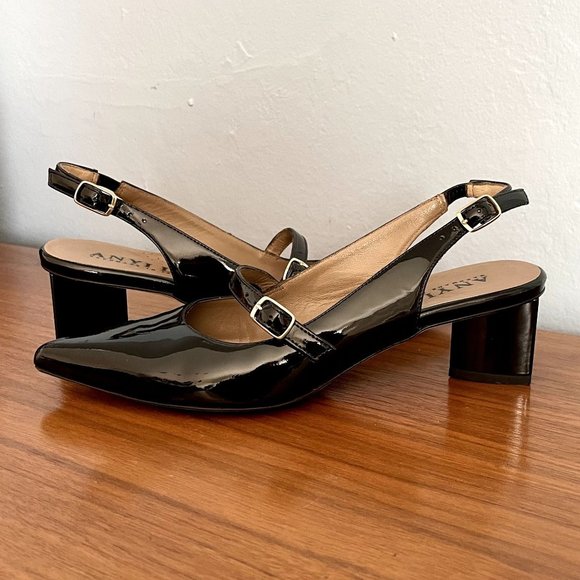 Anyi Lu Shoes - Anyi Lu ‘Gigi’ Patent Mary Jane Slingback Pump Black